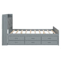 Full Size Wooden Bed With Storage Headboard With Outlets, Extendable Bed With Twin Size Trundle With Three Storage Drawers,Gray Expected Arrival Time:8.23 Full Gray Wood