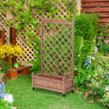 Raised Garden Bed With Trellis 2 Pack, Outdoor Wooden Planter Box & Plant Stand With Climbing Racks Brown Solid Wood