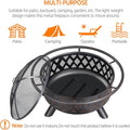 Fire Pit 36In Outdoor Wood Burning Fire Pits Wood Large Fire Bowl For Outside Bbq Bonfire Patio With Mesh Spark Screen, Poker And Rain Cover Antique Black Iron