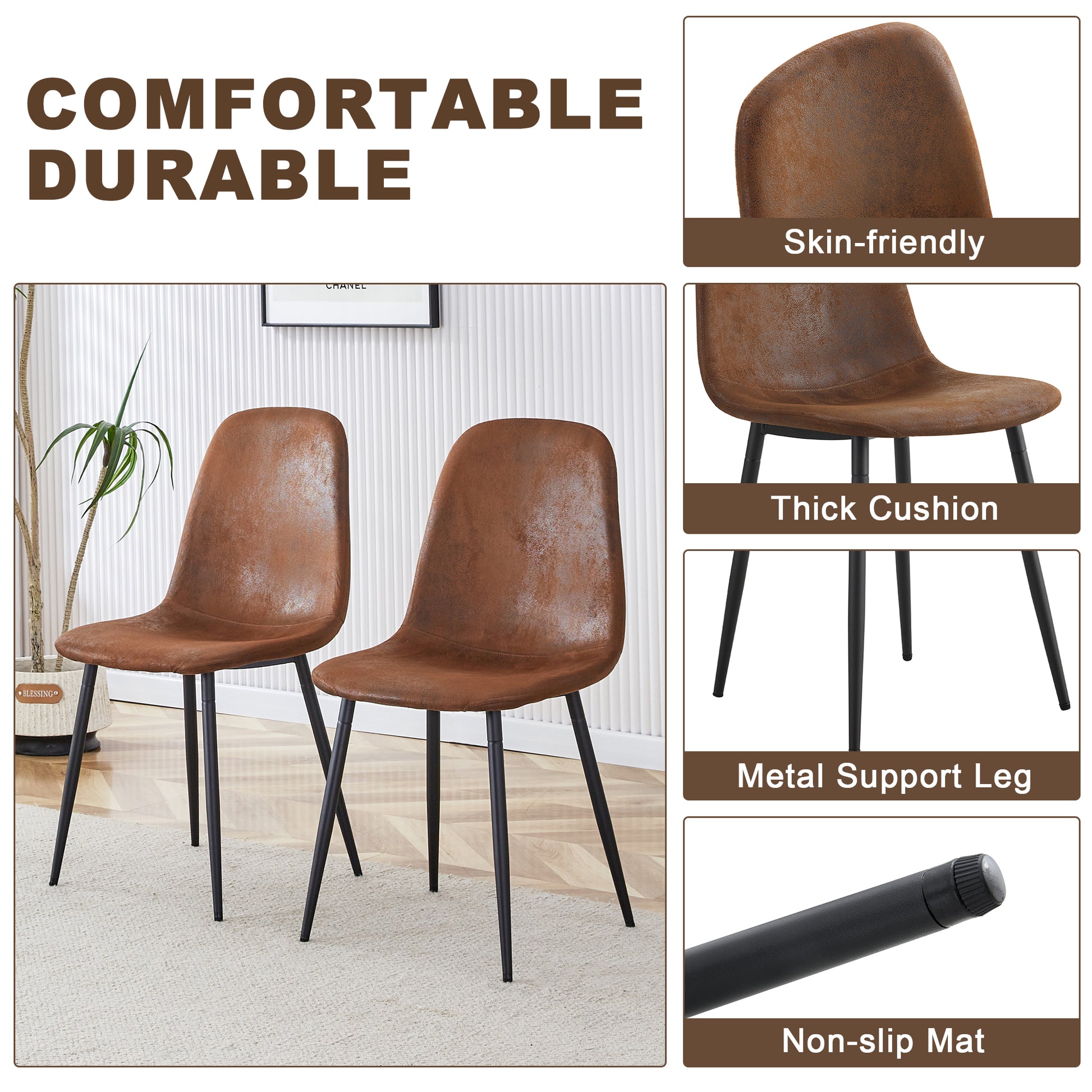 Table And Chair Set. Modern Dining Table With Mdf Top And Beautiful Mdf Legs. Comes With Brown Comfortable Chair With Seat And Metal Legs. Suitable For A Wide Range Of Decorative Styles. Brown,Wood Seats 4 Mdf