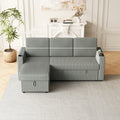 85 Inches Corduroy Sofa Bed, 3 Seater Sleeper Sofa With Storage Chaise, Square Handrail With Two Cup Holder And Usb Charge Port, Pull Out Couch For Living Room Light Grey Corduroy 3 Seat