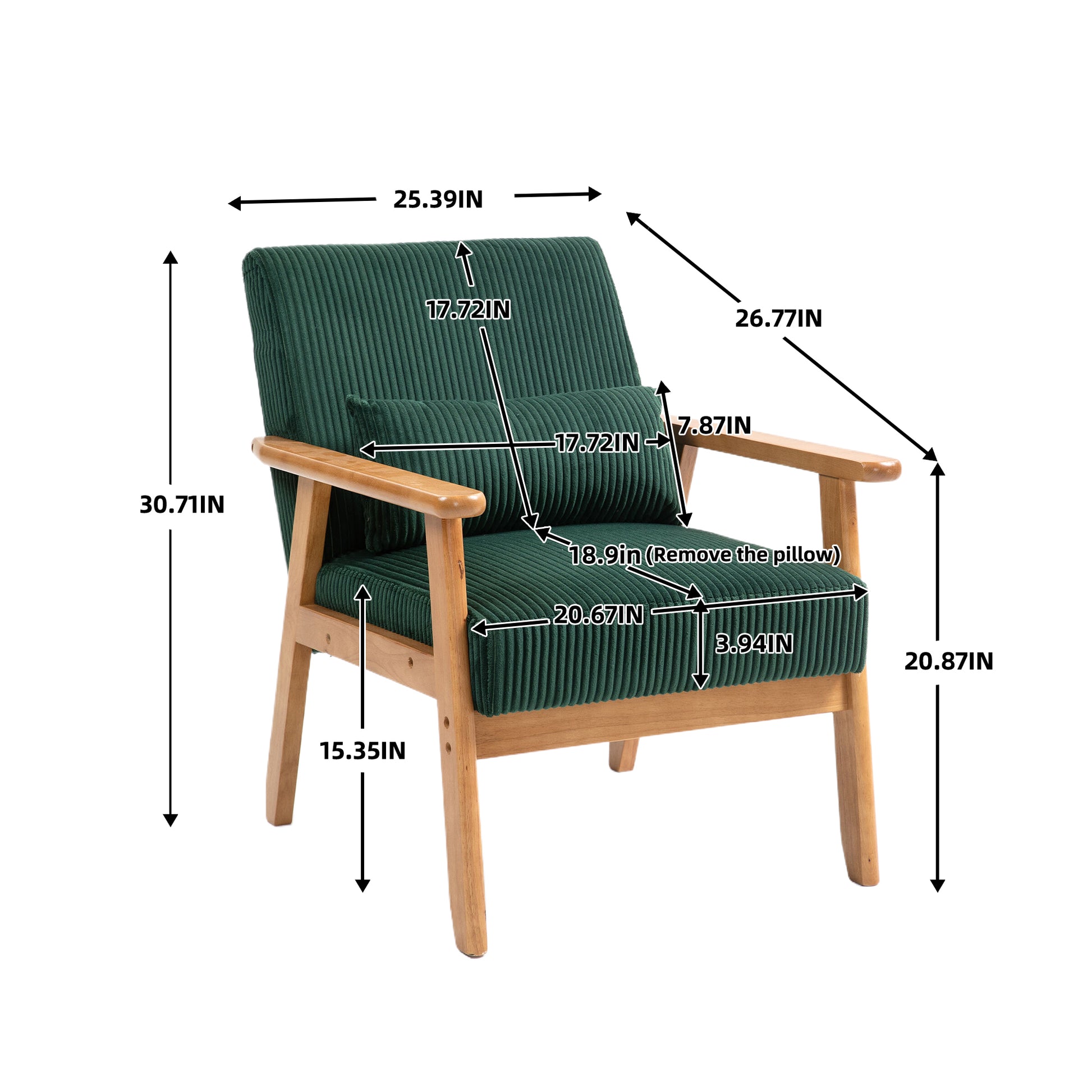 Leisure Chair With Solid Wood Armrest And Feet, Leisure Chair, Wood Frame, Velvet, Solid Rubber Wood Legs, Mid Century Modern Accent Chair, For Living Room Bedroom Studio Chair,Two Packs Emerald Corduroy