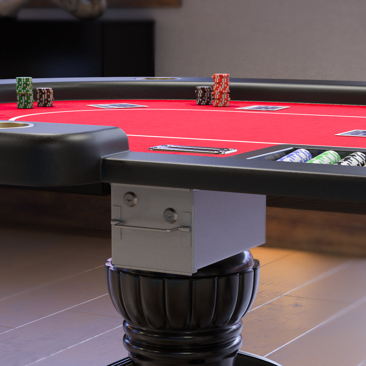 96" Poker Table For Texas Holdem Casino Game Premium Aura Oval With Waterproof Felt Cup Holders Chips Tray Drop Box Red Red Primary Living Space Modern Wood