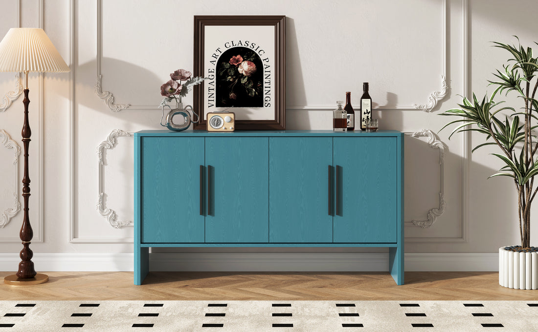 4 Door Large Storage Retro Sideboard With Adjustable Shelves And Long Handles For Kitchen, Dining Room And Living Room Antique Blue Antique Blue Mdf