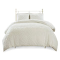 3 Piece Tufted Cotton Chenille Duvet Cover Set King Off White Cotton