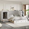 Queen Size Murphy Bed With Usb Port, Little Wardrobes And Drawers, White Queen White Particle Board Mdf