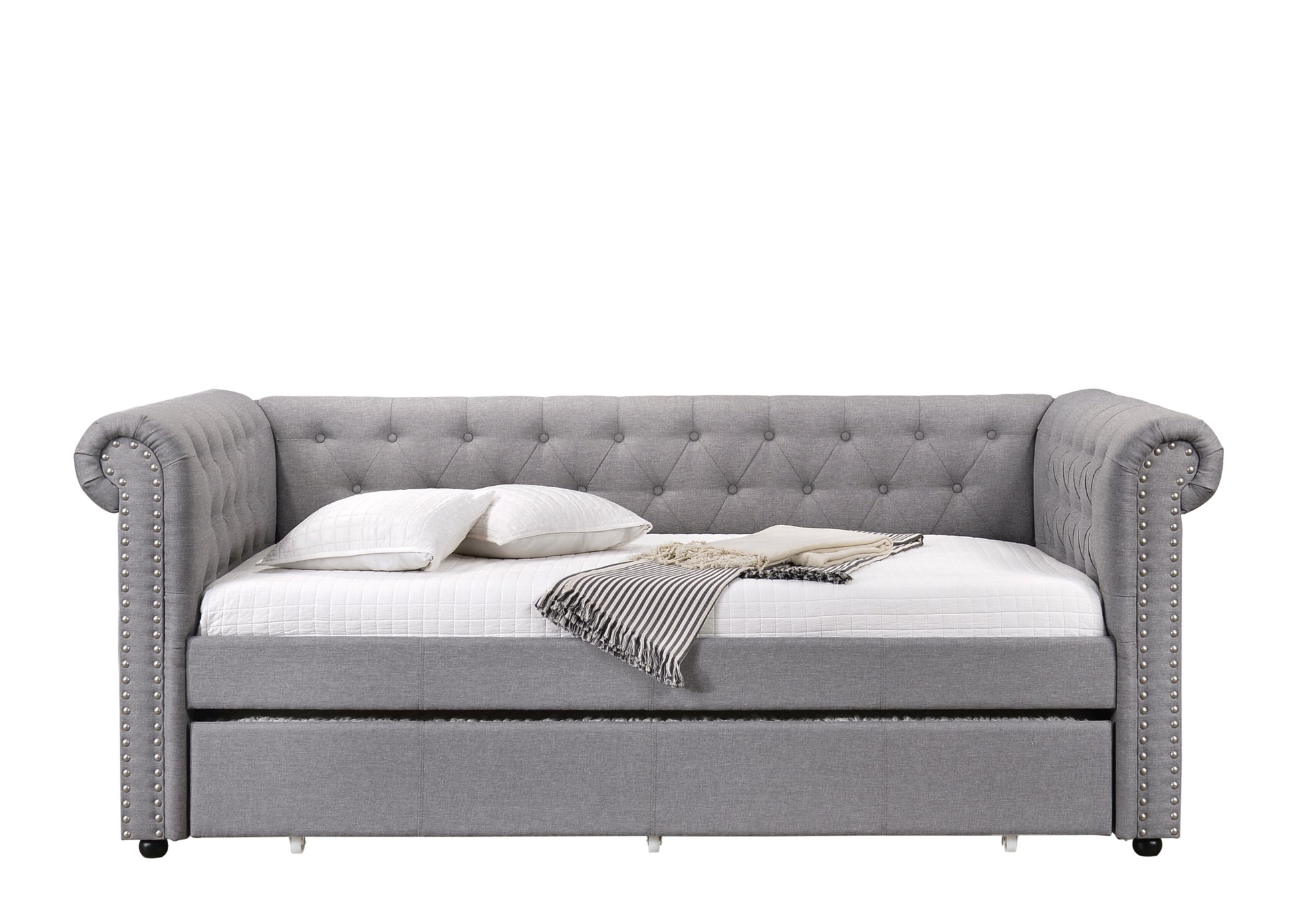 Justice Smoke Gray Fabric Daybed W Trundle Twin Gray Synthetic Wood,Upholstered