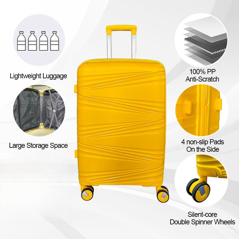 Hard Shell Luggage, 3 Piece Set, With Tsa Lock, 20 Inches 24 Inches 28 Inches Antique Yellow Polypropylene