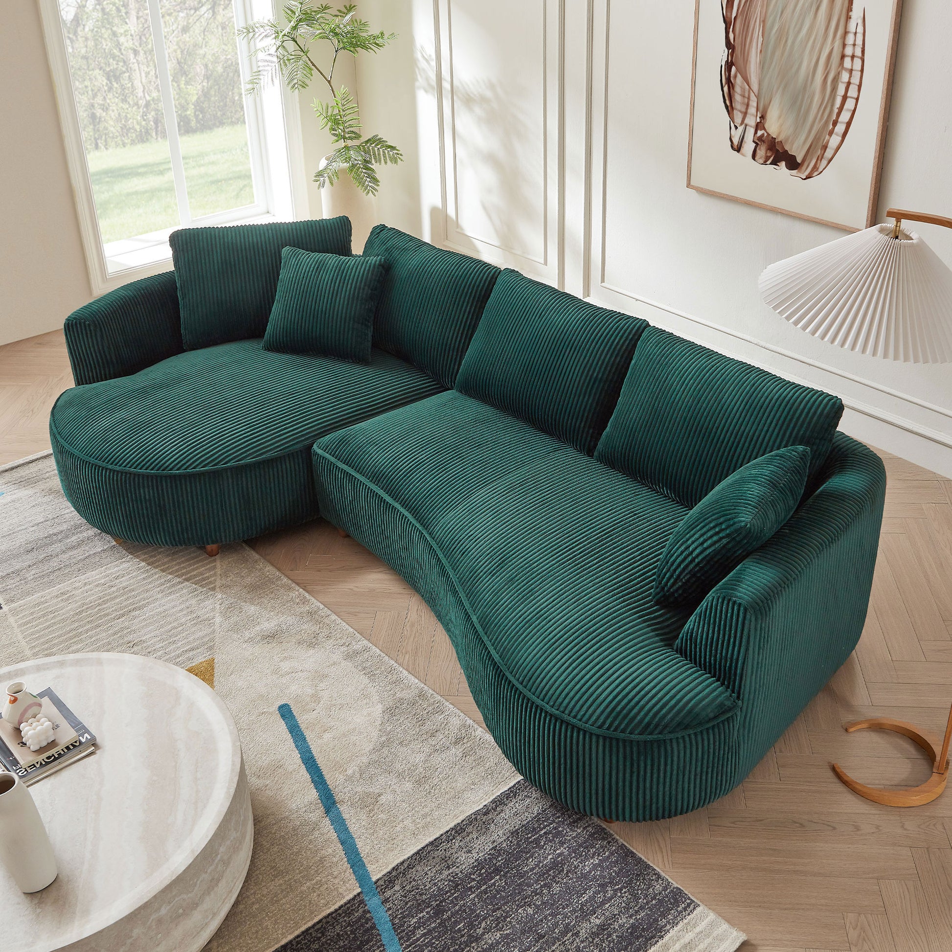 122.04 Inch Oversized Sectional Sofa, Modern Couch With Chaise, Comfy Sofa Couch With Left Facing Chaise,Corduroy Sofa Green Green Corduroy 3 Seat