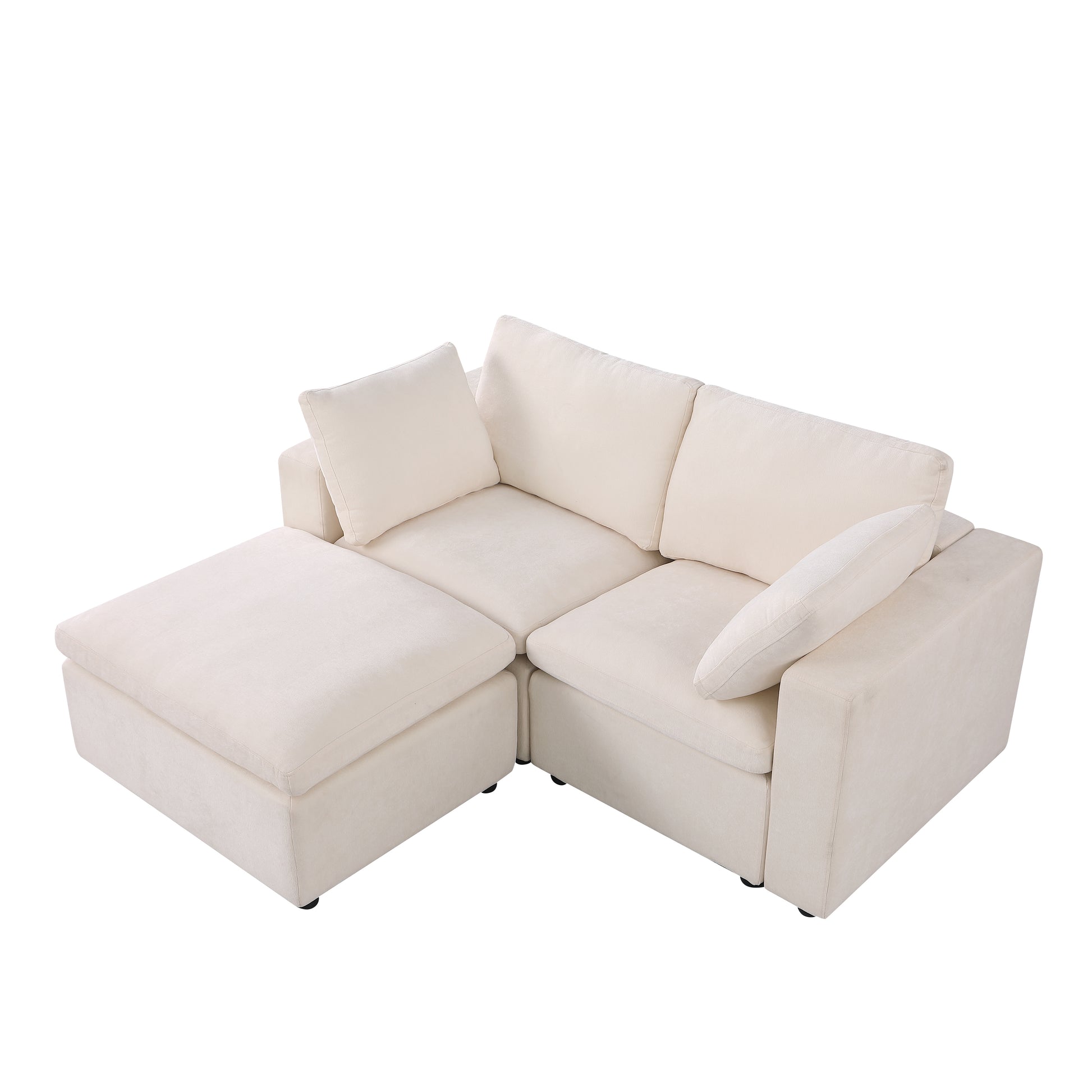 68.5" Loveseat Sofa With Ottoman Modular Sectional Beautiful Seat Couch Small L Shaped Upholstered Couch For Living Room Apartment Small Space, Chenille Beige Beige Fabric 3 Seat