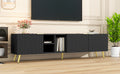 Modern Minimalist Geometric Tv Cabinet With Metal Handles And Gold Legs For Tvs Up To 80'', Multi Functional Tv Stand With Storage Cabinets, Entertainment Center For Living Room, Black Black Gold Primary Living Space 80 89 Inches 80 89 Inches 80 Inches