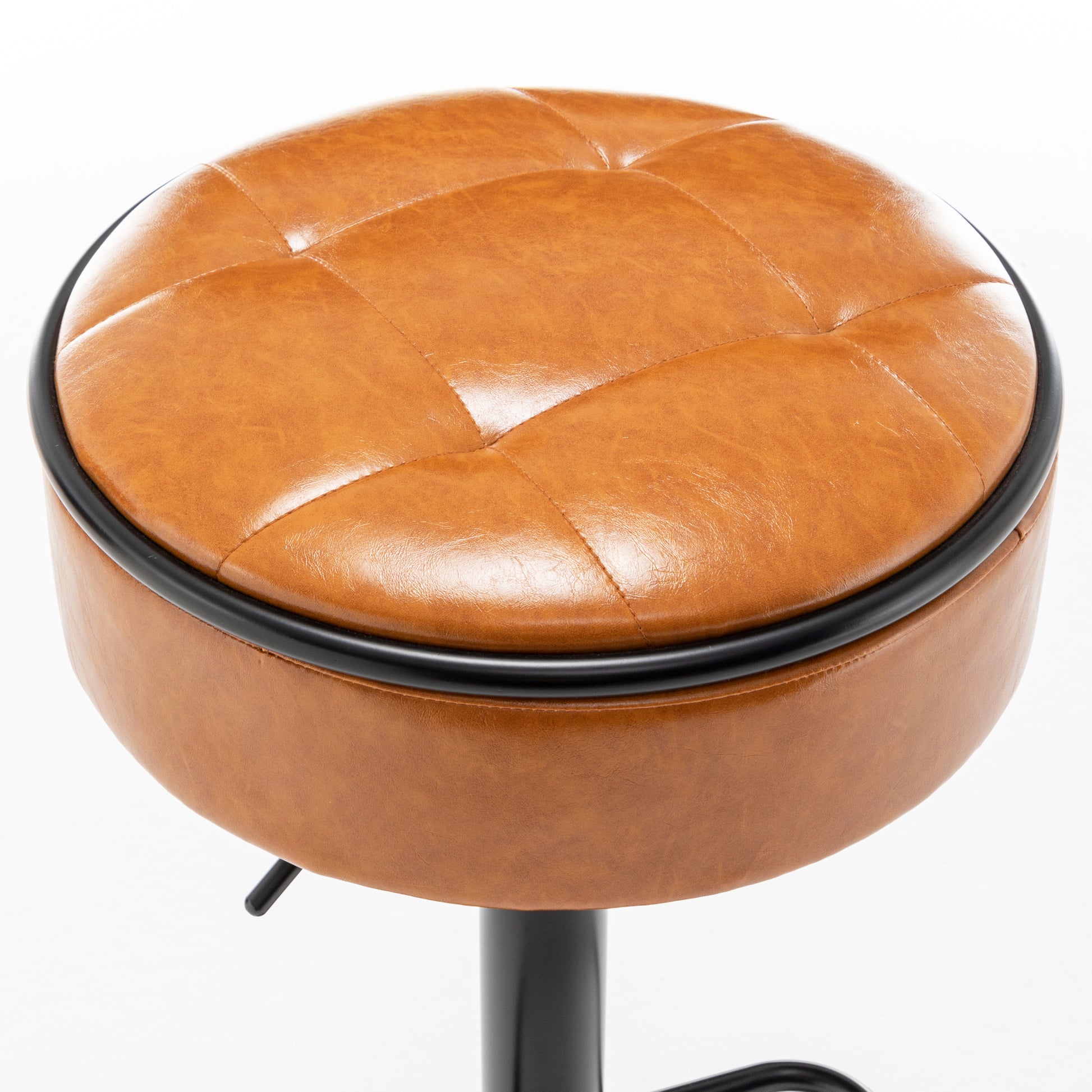 Round Storage Bar Stool Set Of 2, Brown Faux Leather Height Adjustable Barstool, 360 Counter Height Swivel Stool, Armless Bar Chair With Metal Frame For Kitchen Counter Dining Living Room Brown Set Of 2 Foam Pu Leather