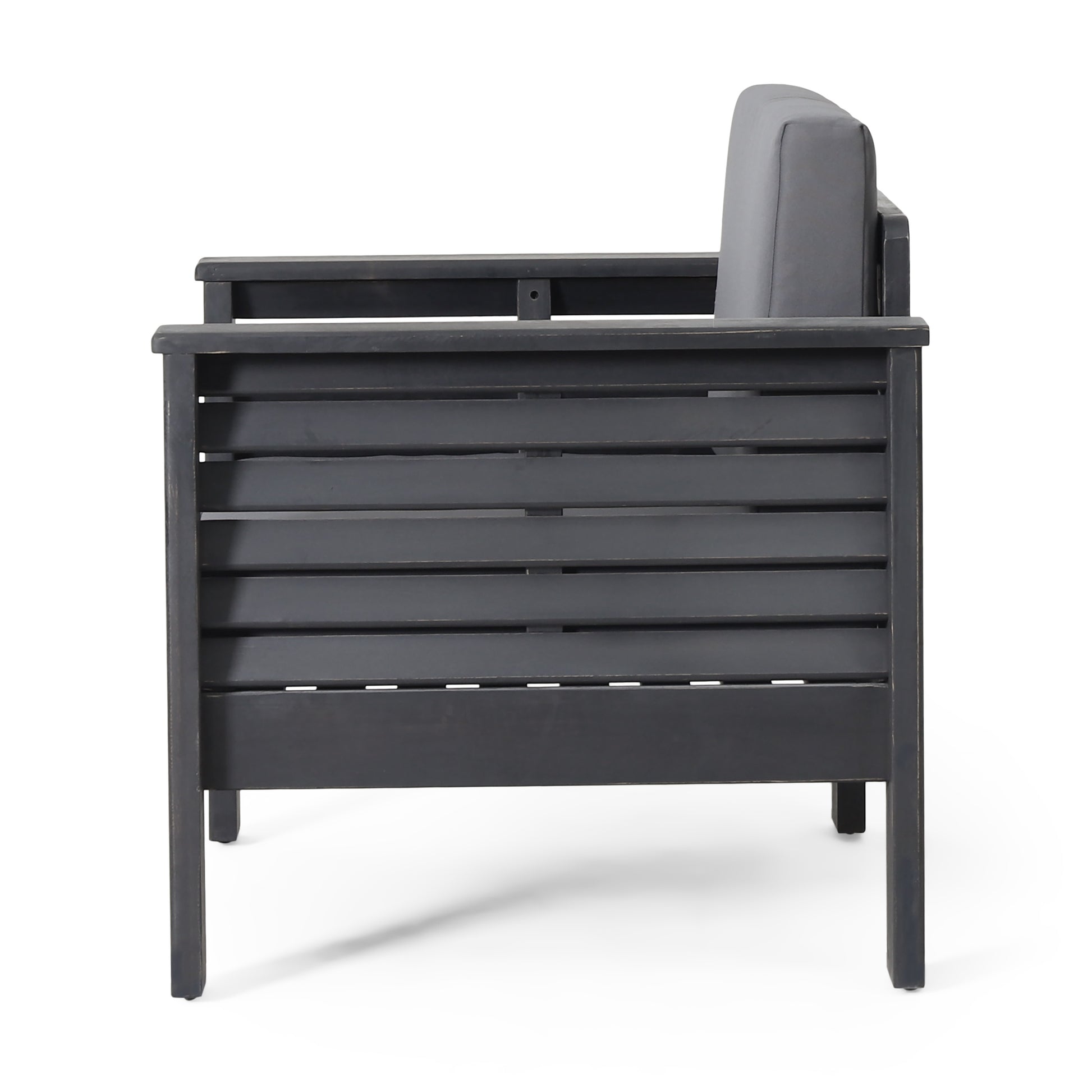 Set Of 2 Outdoor Acacia Wood Club Chairs With Cushions, Dark Gray, 27.75"D X 32"W X 27.75"H Yes Grey Foam Acacia Wood