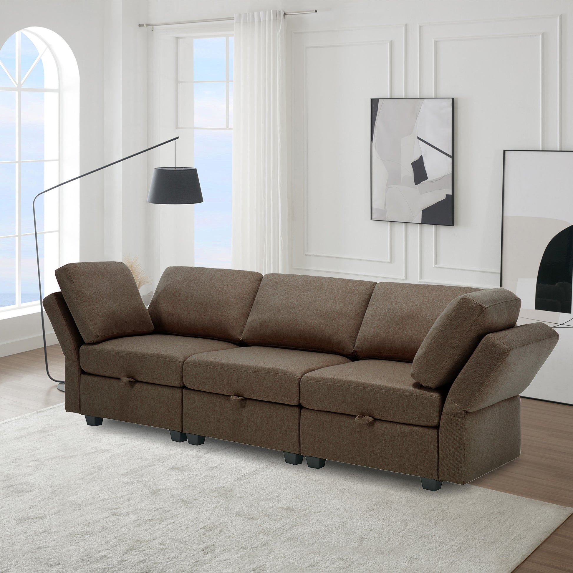 Oversized Modular Sectional Convertible Fabric Sofa Set,Extra Large Sectional Storage Seat Couch For Living Room, 3 Seat Modern Modular Sofa Brown Brown Polyester 3 Seat