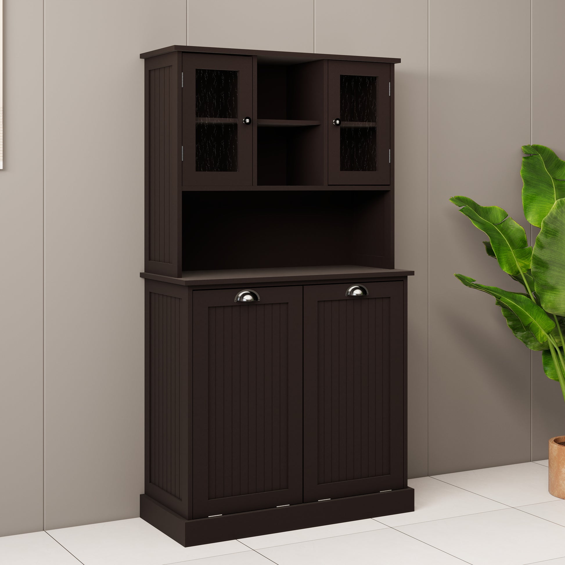 Two Compartment Tilt Out Dirty Laundry Basket Tall Bathroom Cabinet With 2 Adjustable Shelves Black Black Mdf