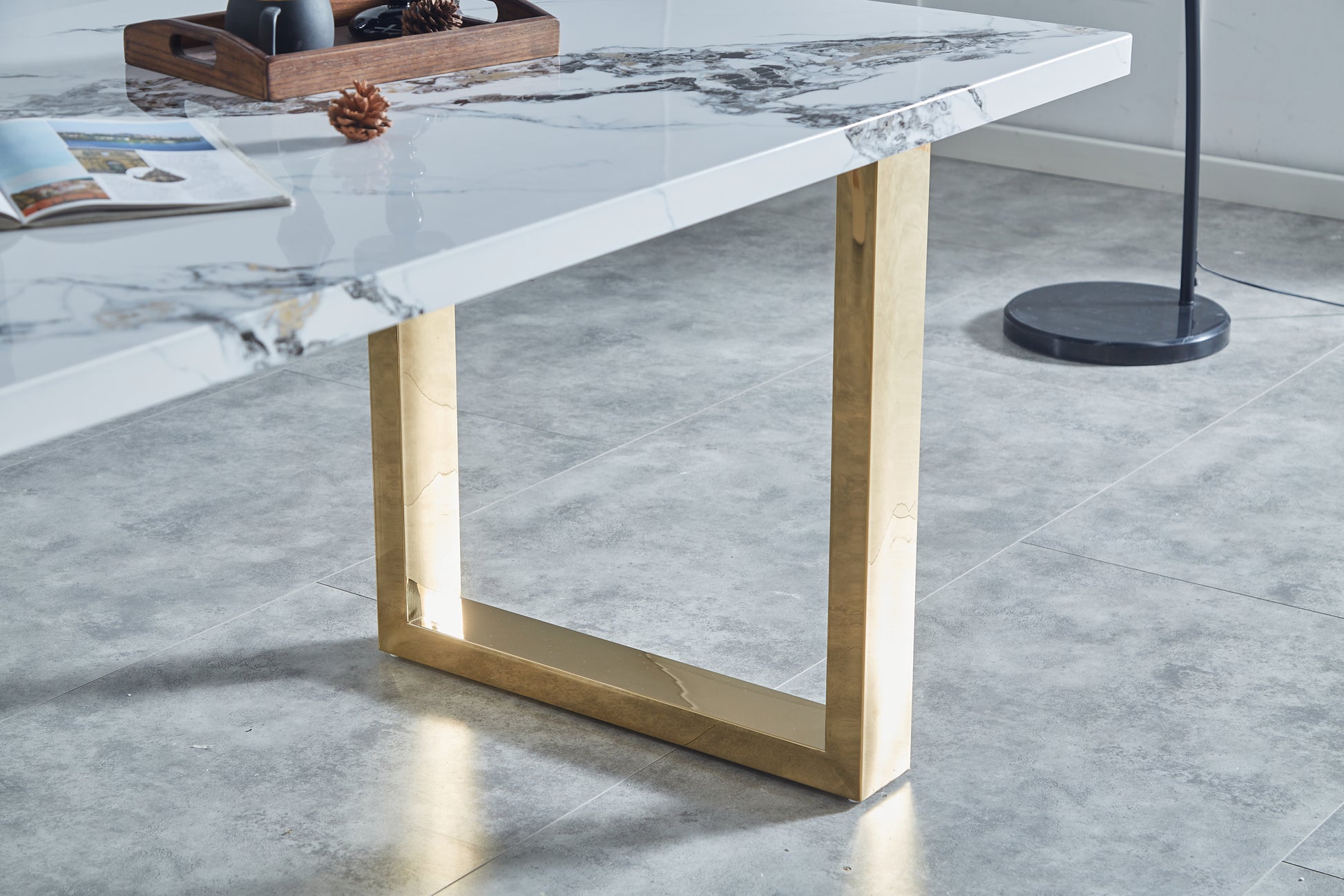 Luxurious Faux Marble Mdf Dinning Table For 6 Or 8, Rectangular 63"L*35.4"W*29.8"H, Thick And Solid Stainless Steel Legs Modern, Sturdy And Du Rable, Easy To Assemble For Kitchen Living Room Meeting White Gray Seats 6 Ergonomic Kitchen