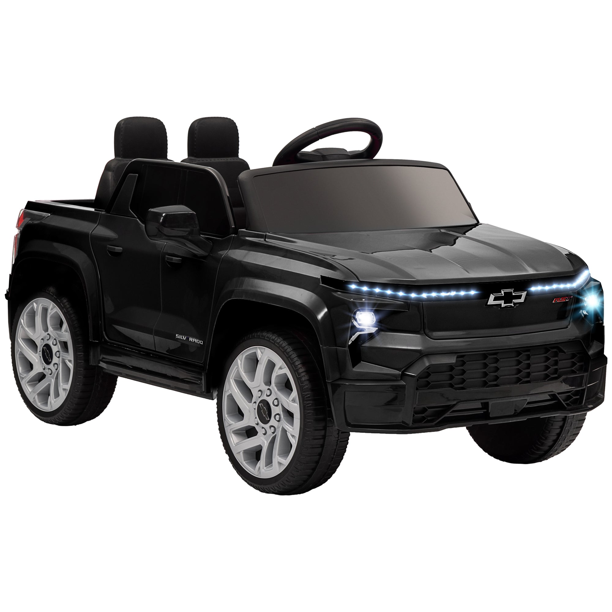 Qaba 12V Kids Electric Car, Chevrolet Silverado Ev Rst Licensed Ride On Car With Parent Remote Control, Spring Suspension, Soft Start, Training Wheels, Led Lights, Music, Mp3, 3 Speed, Black Black