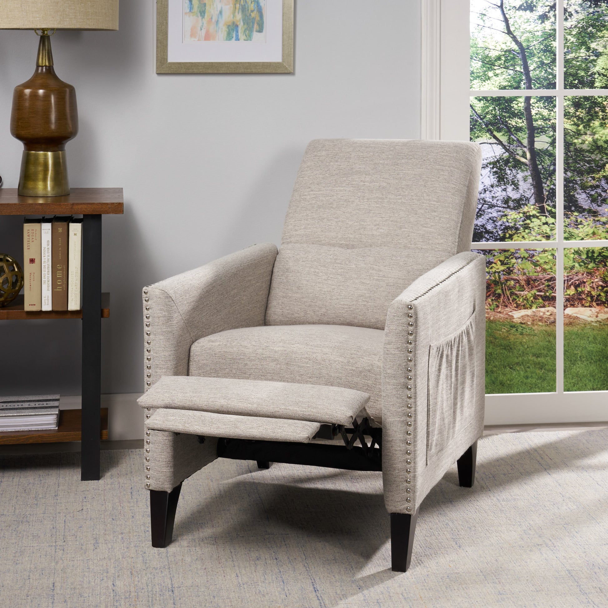 Push Back Recliner Light Grey Fabric