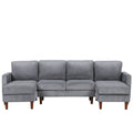 U Shaped Sponge Filled Cushion Combination Sofa, Suitable For Living Rooms, Studies, And Spacious Spaces Gray Polyester 4 Seat