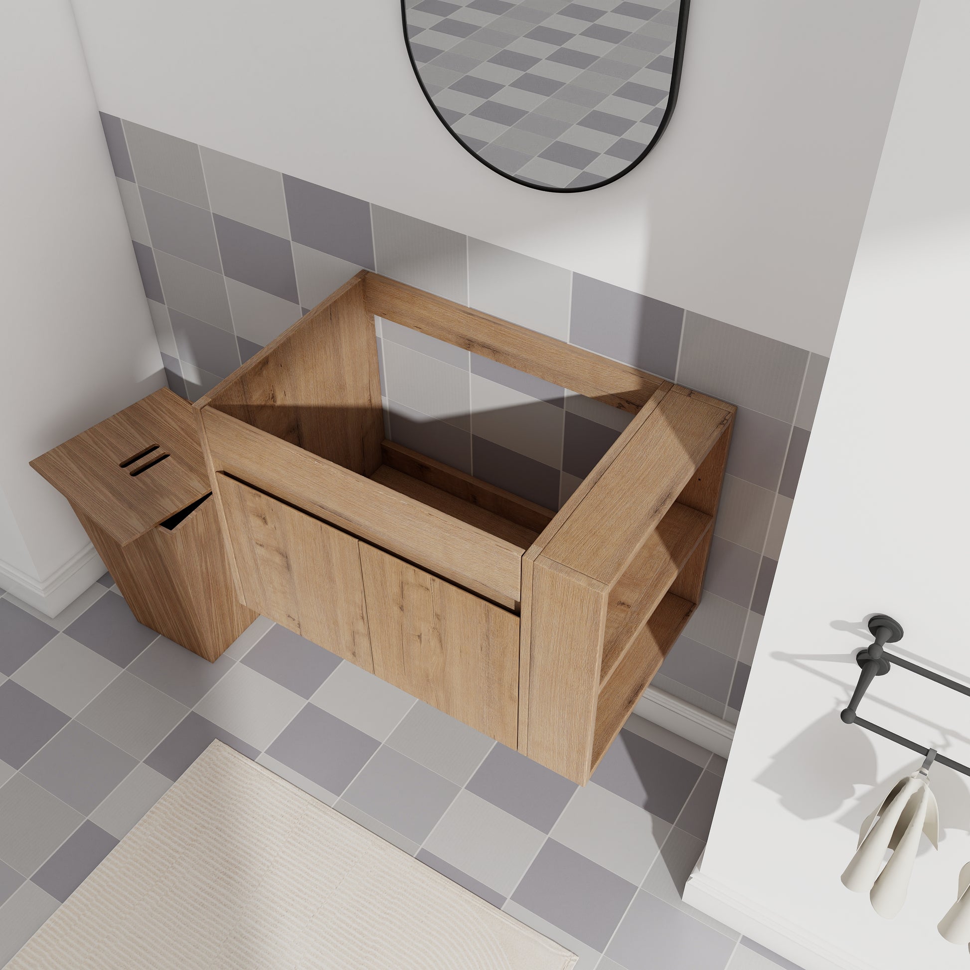 30 Inch Bathroom Vanity With Open Shelf, Kd Packing Only Vanity, Without Basin Imitative Oak 2 1 Soft Close Doors Bathroom Wall Mounted Modern Plywood Plywood