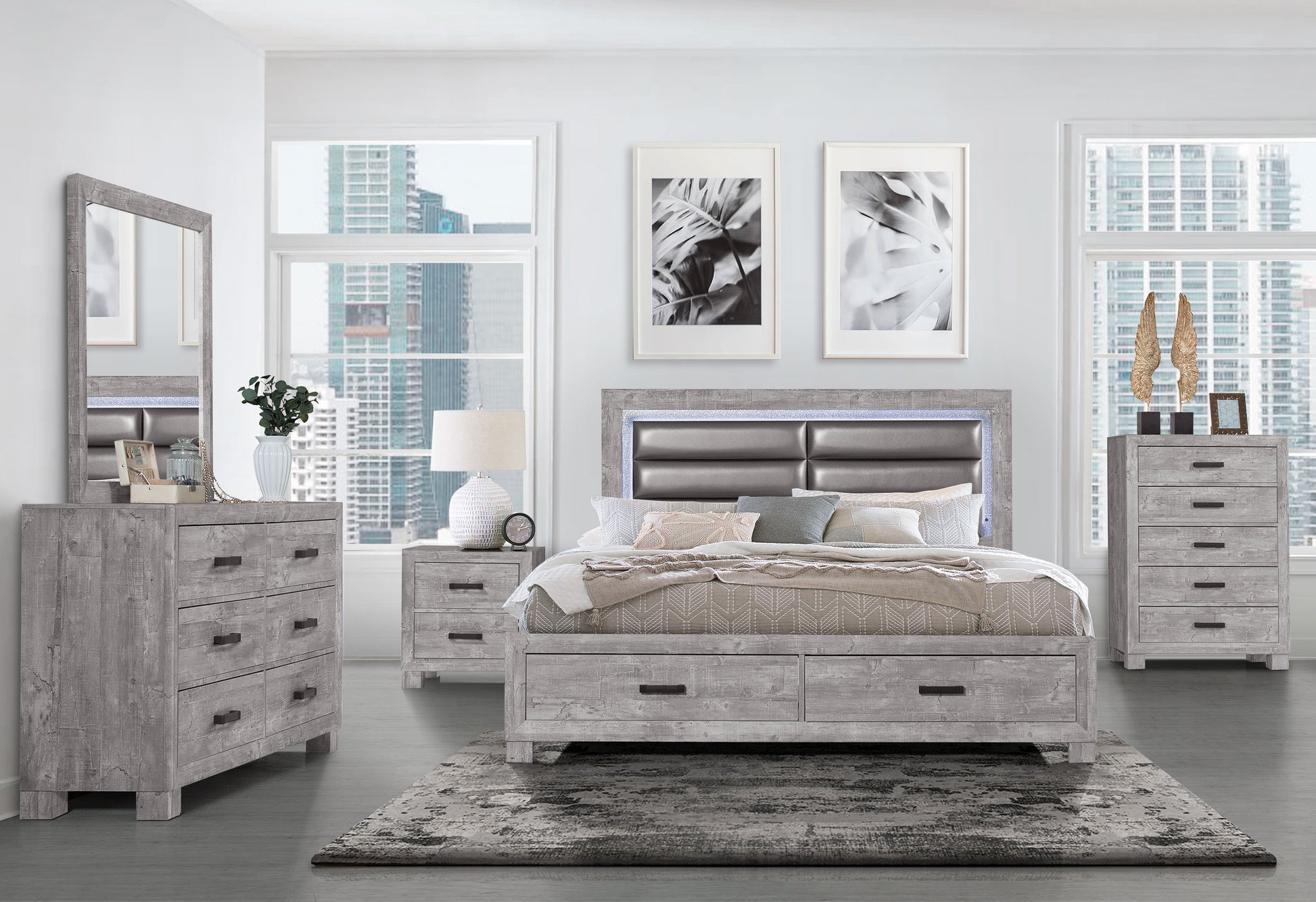 Rover Grey Mirror Gray Solid Wood Mdf