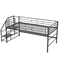 Mid Loft Bed With Storage Stairs, Twin, Black Twin Black Mdf Metal