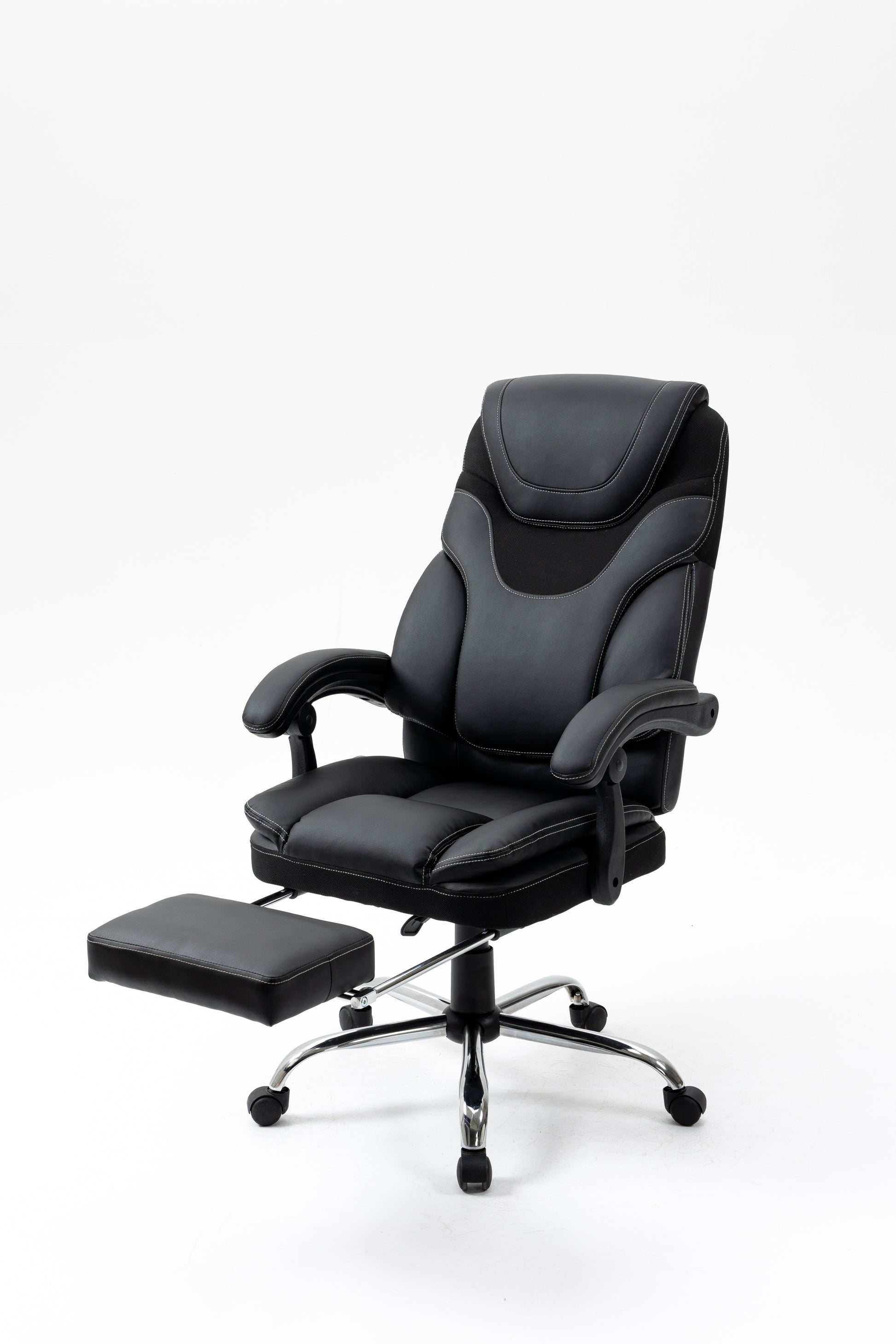 Massage Reclining Office Chair With Footrest, High Back Computer Chair Home Desk Ergonomic Executive Office Chair With Armrests, Adjustable Height. Black Faux Leather