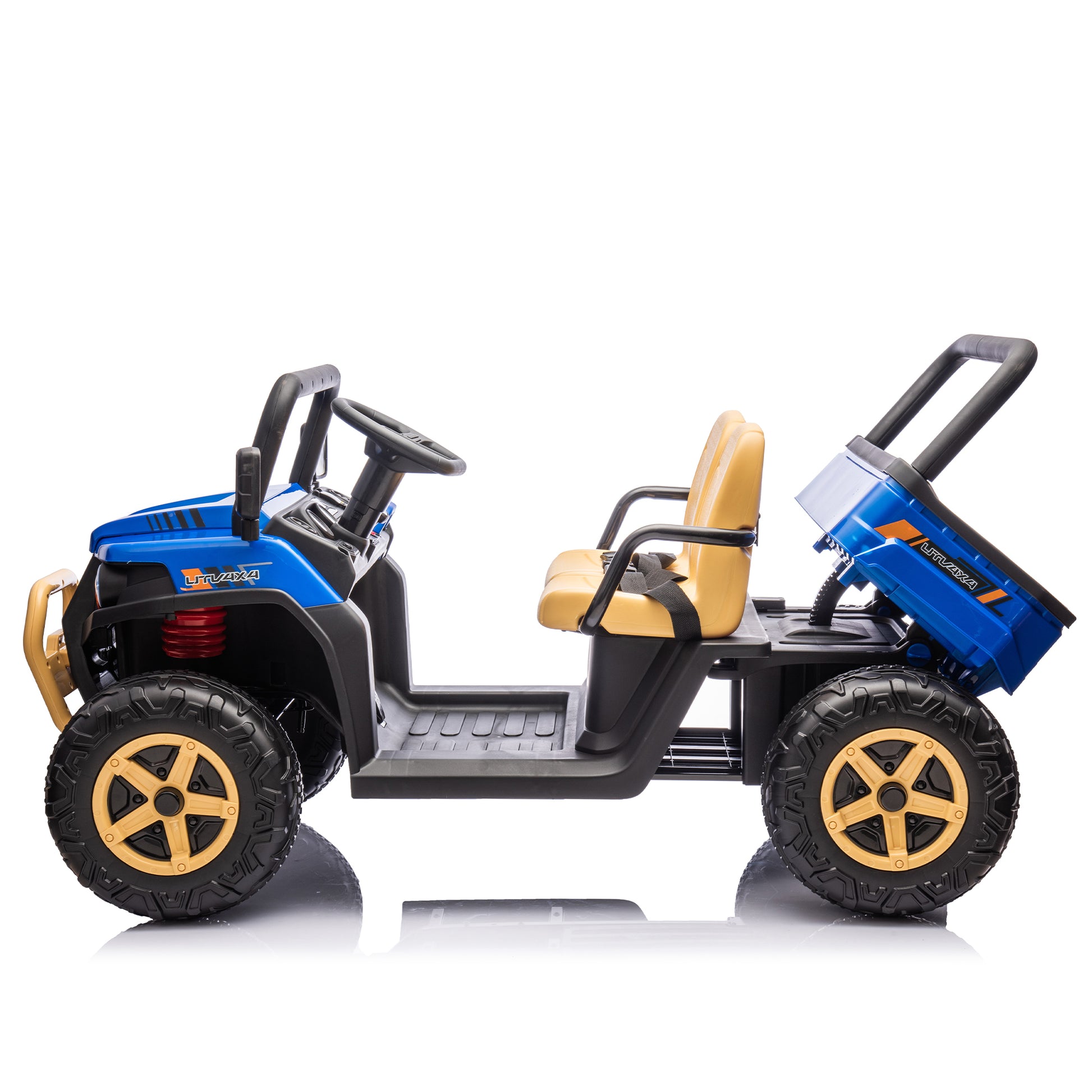 24V Xxxl Kids Ride On Utv W Parents Remote Control,Two Seater,Automatic Tipping Bucket,Rear Wheel Suspension,Slow Start,Portable Handle,Safety Belt,Led Light,Usb,Mp3,Bluetooth,Horn For Kids Aged 3 8. Blue 50 99 Lbs Polypropylene