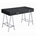 Black High Gloss And Chrome 2 Drawer Writing Desk Black Silver Writting Desk Office Modern Rectangular Drawers Rectangular Wood Metal