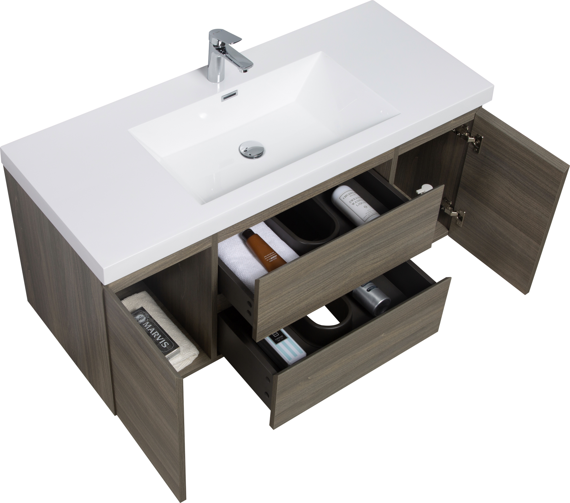 48" Floating Bathroom Vanity With Sink, Modern Wall Mounted Bathroom Storage Vanity Cabinet With Resin Top Basin And Soft Close Drawers, Ash Grey 24V11 48Ag 2 Grey 2 Bathroom Melamine