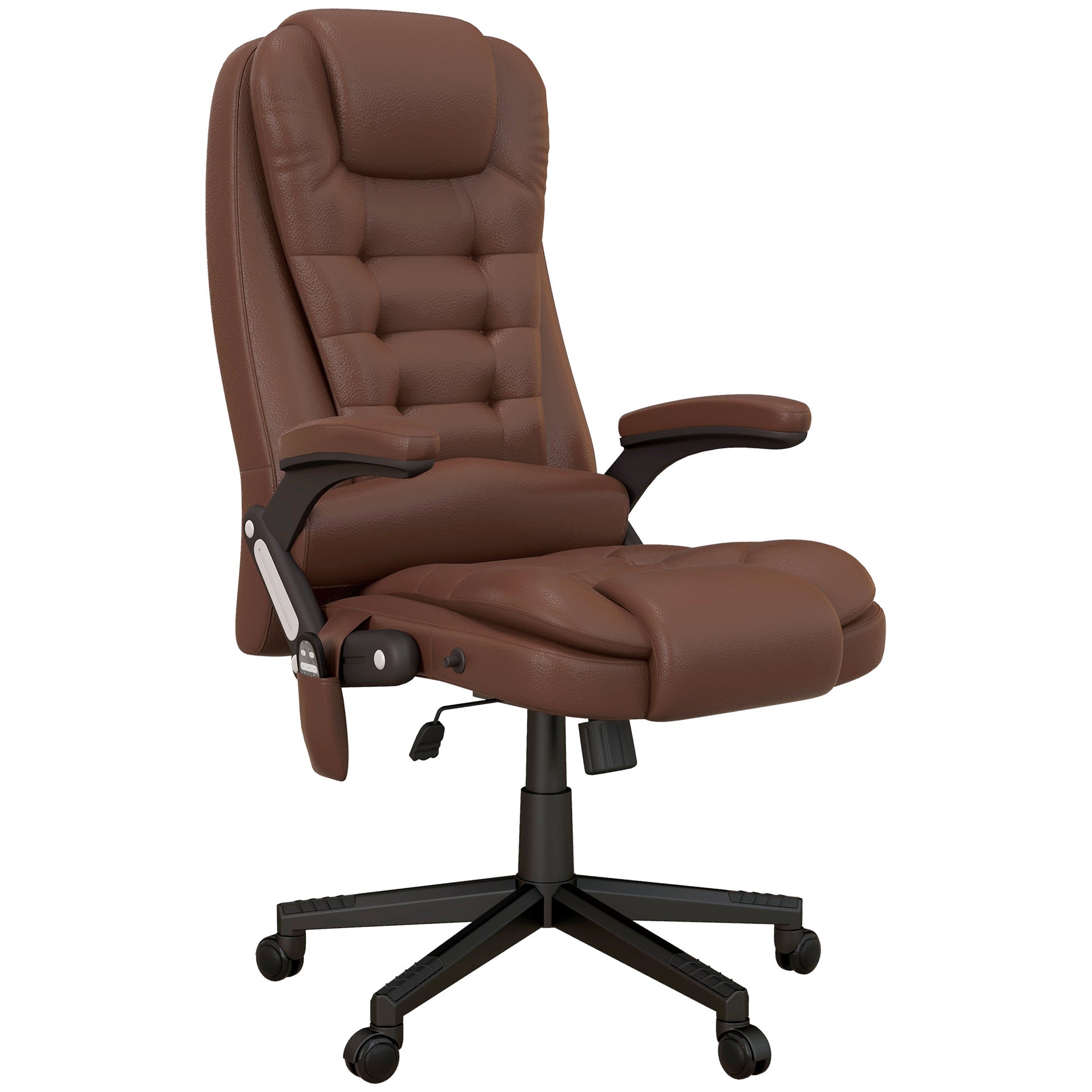 Homcom High Back Vibration Massage Office Chair With 6 Vibration Points, Heated Reclining Pu Leather Computer Chair With Armrest And Remote, Brown Brown Pu