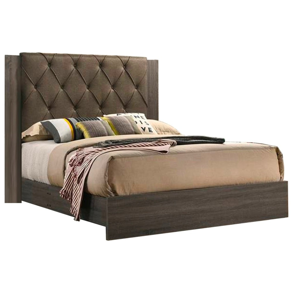 Contemporary 1Pc King Size Bed Bedroom Furniture Tufted Design Headboard Rubberwood 1Pc Bedframe Gray Finish Box Spring Required King Gray Wood Bedroom Classic,Contemporary,Modern,Transitional