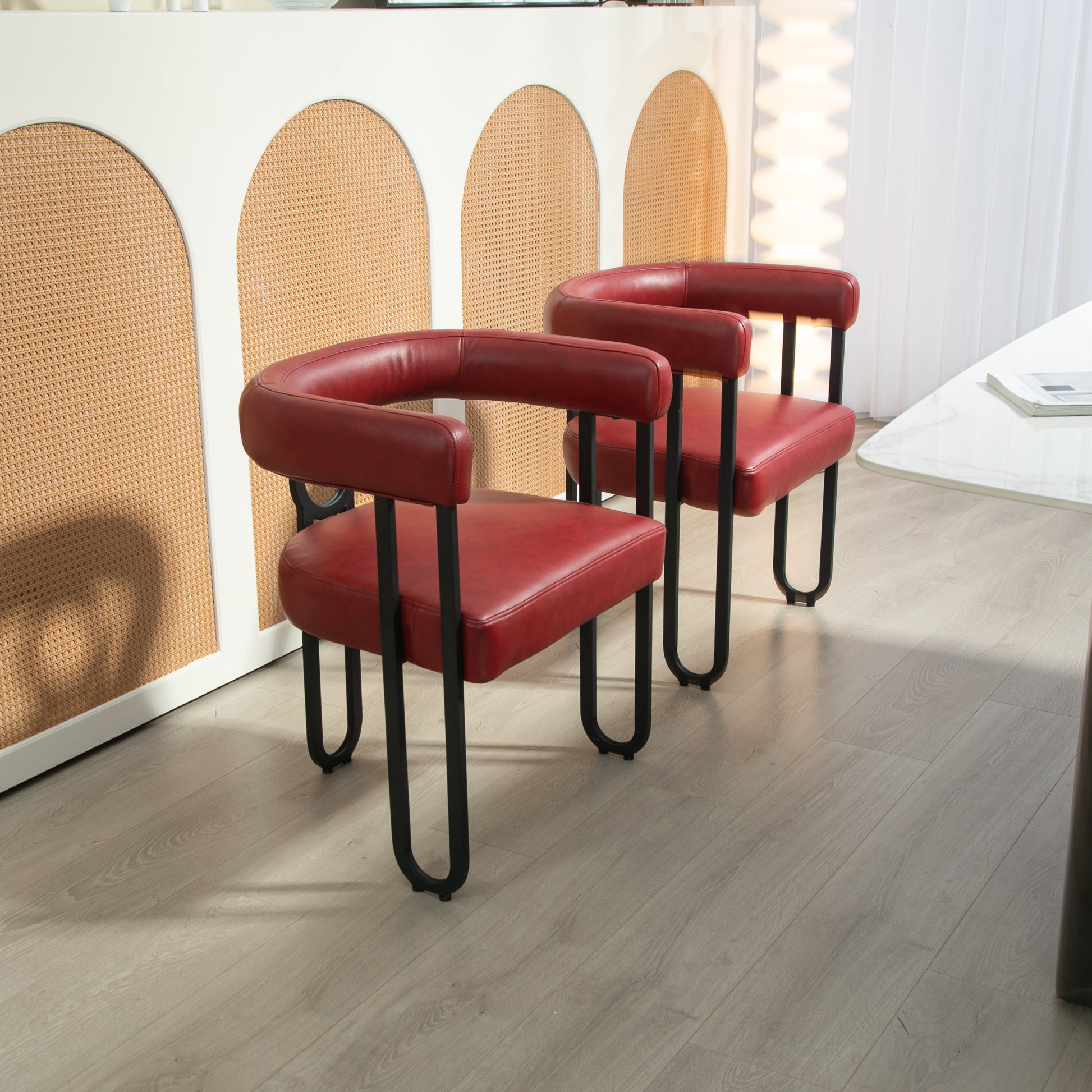 Coolmore Contemporary Designed Pu Fabric Upholstered Accent Dining Chair Barrel Side Chairs Kitchen Armchair For Living Room Set Of 2 Wine Red Pu Wine Red Foam Pu Leather