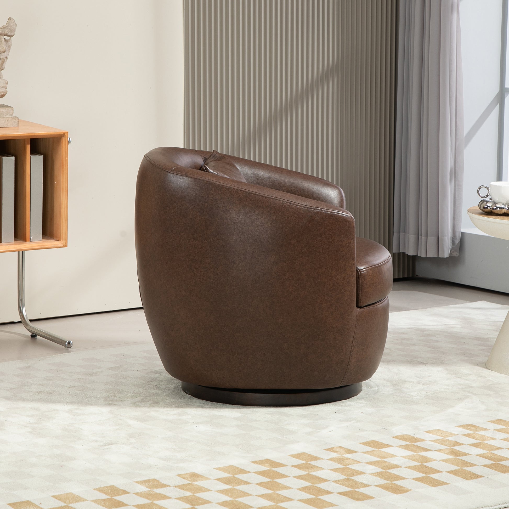 Upholstered Swivel Barrel Armchair With Storage Modern Living Room Side Chair For Bedroom Office Reading Spaces Pu Dark Brown Dark Brown Foam Upholstered