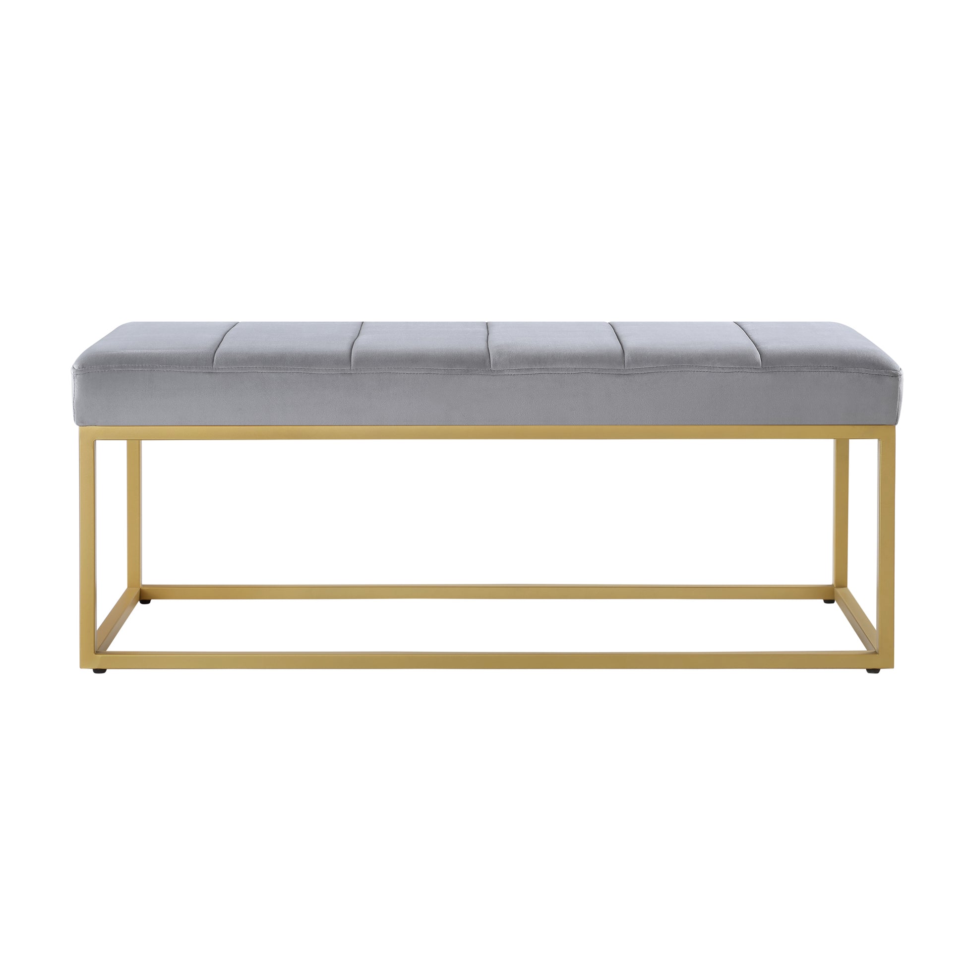 Modern Tufted Channel Entryway Bench Emerald Velvet Upholstered End Of Bed Bench With Metal Frame,Footboard Bench For Living Room, Bedroom Gray Foam Velvet