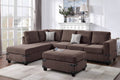 Living Room Furniture Chocolate Chenille Sectional W Ottoman Linen Like Fabric Sofa Reversible L R Chaise Ottoman 3Pc Sectional Sofa Chocolate Chenille Wood Primary Living Space Cushion Back Classic,Contemporary,Modern L Shaped Rubberwood Chenille 6 Seat