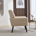 Modern Soft Teddy Material Ergonomics Accent Chair Living Room Chair Bedroom Chair Home Chair With Black Legs For Indoor Home White Teddy Fabric White Foam Upholstered