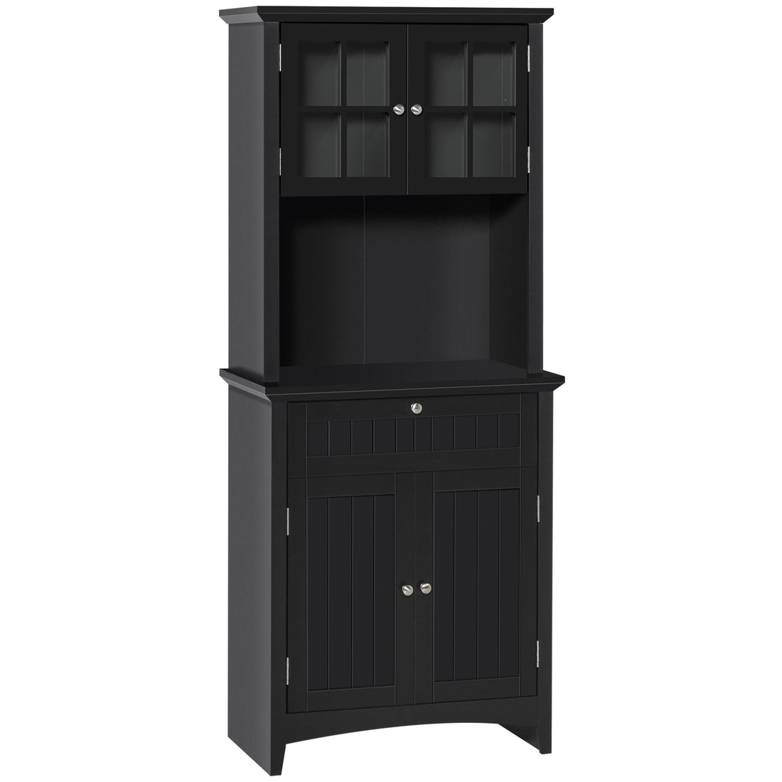 Homcom Elegant Buffet With Hutch, Kitchen Pantry Storage Cabinet With Framed Glass Door Drawer And Microwave Space, Black Black Mdf