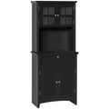 Homcom Elegant Buffet With Hutch, Kitchen Pantry Storage Cabinet With Framed Glass Door Drawer And Microwave Space, Black Black Mdf