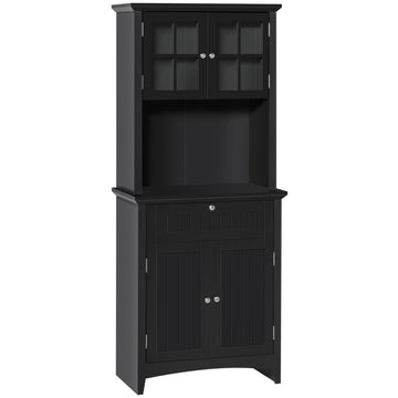 Homcom Elegant Buffet With Hutch, Kitchen Pantry Storage Cabinet With Framed Glass Door Drawer And Microwave Space, Black Black Mdf