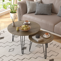 27.56'' Round Nesting Coffee Table Set Of 2, Circular Nesting End Table Set, Round Wooden Tabletop, And Sturdy Metal Base For Living Room, Bedroom, Brown Rustic Brown Round Wood Metal