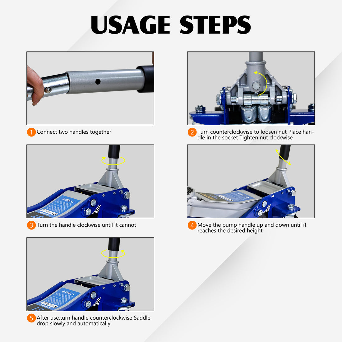 Low Position Steel Vehicle Floor Mounted Hydraulic Jack With Dual Piston Quick Lift Pump, 3 Ton 6600 Lb. Capacity. Blue Steel