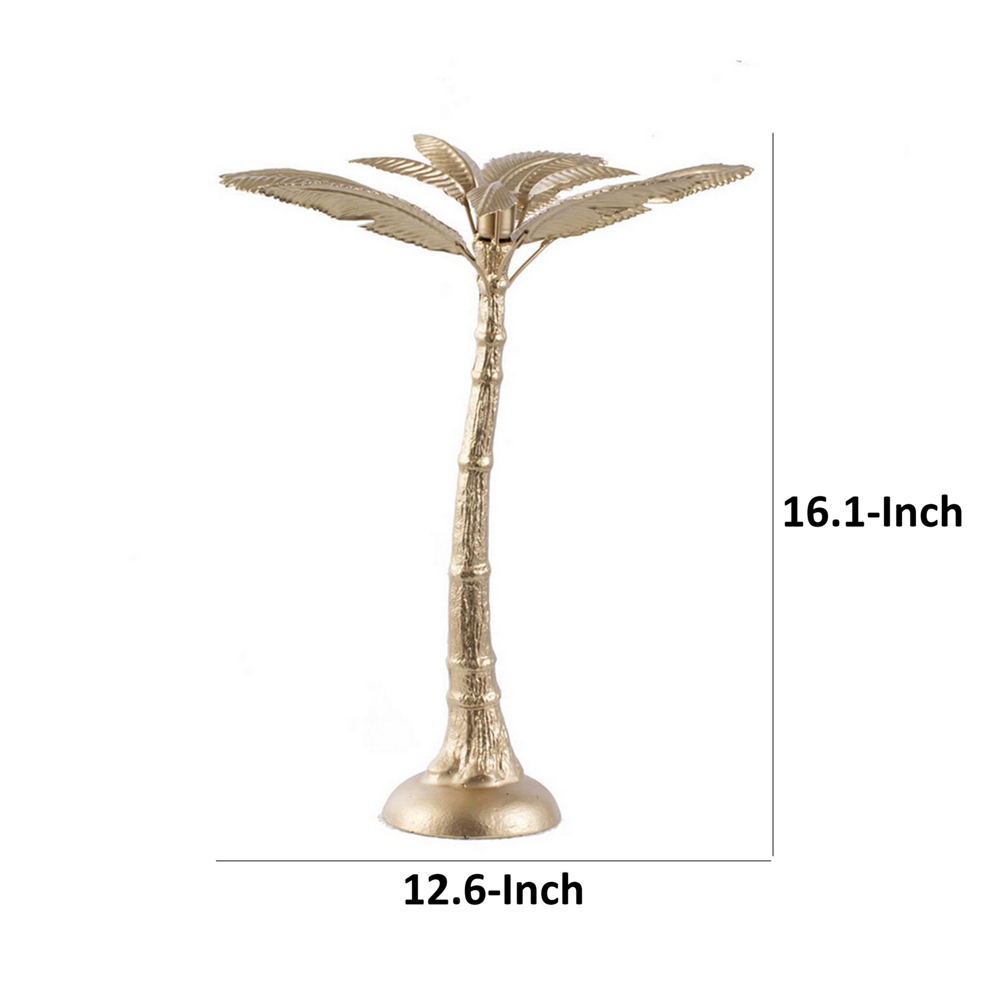 16 Inch Tall Artisan Candle Holder Inspired By A Palm Tree, Iron, Gold Gold Iron