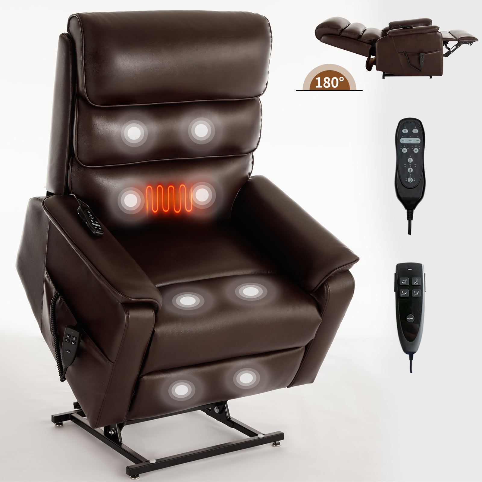 Brown Leatheraire Dual Motor Infinite Position Up To 350 Lbs Power Lift Recliner Chair With Power Remote, Heat Massage And Heavy Duty Motion Mechanism White Metal Primary Living Space Heavy Duty