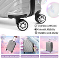 3 Piece Hard Shell Luggage Set With Tsa Lock Spinner Wheel Abs Lightweights Checked Convenient Stackable Suitcase Woman Men 20 24 28 Silver Grey Abs