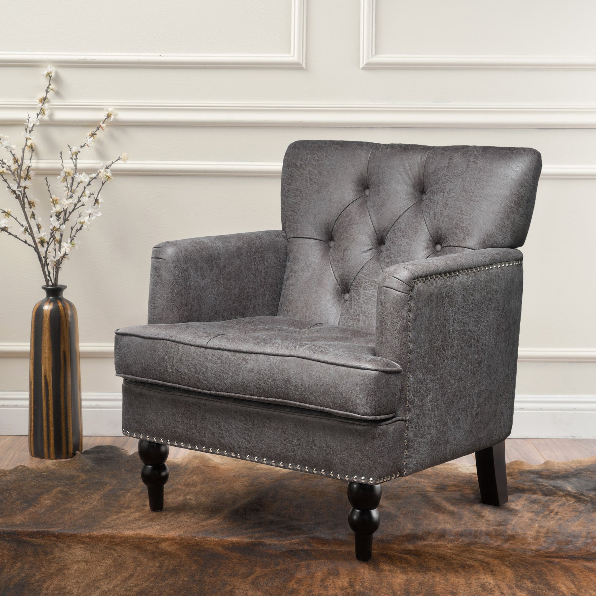 Harrison Tufted Club Chair Slate Microfiber 1 Seat