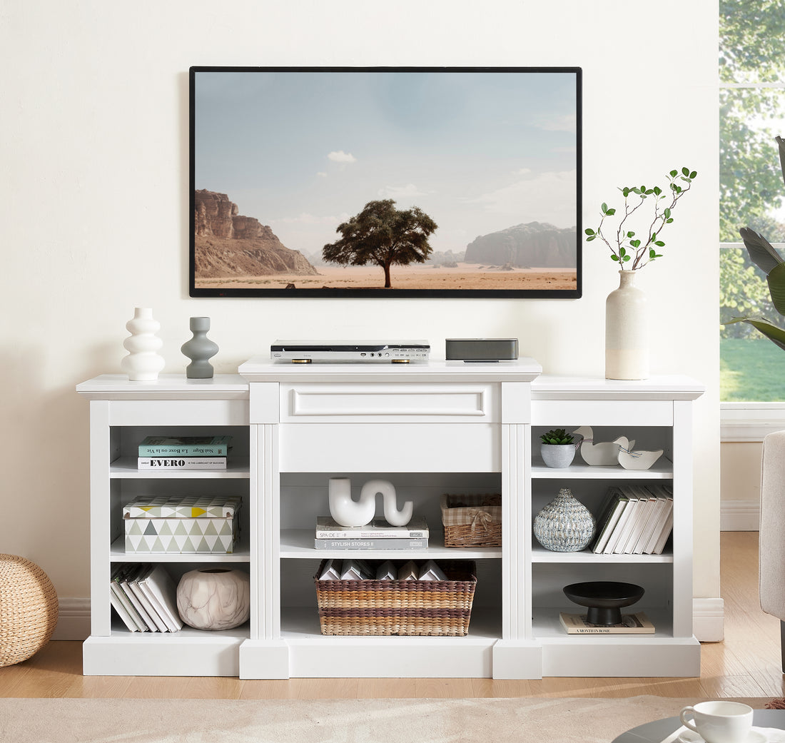 Media Console Table With Large Storage Cabinet, Modern Tv Media Entertaionment Stand, White, 65.75"W*17"D*32.48"H White 39 Inches Or Less Mdf