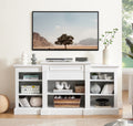 Media Console Table With Large Storage Cabinet, Modern Tv Media Entertaionment Stand, White, 65.75