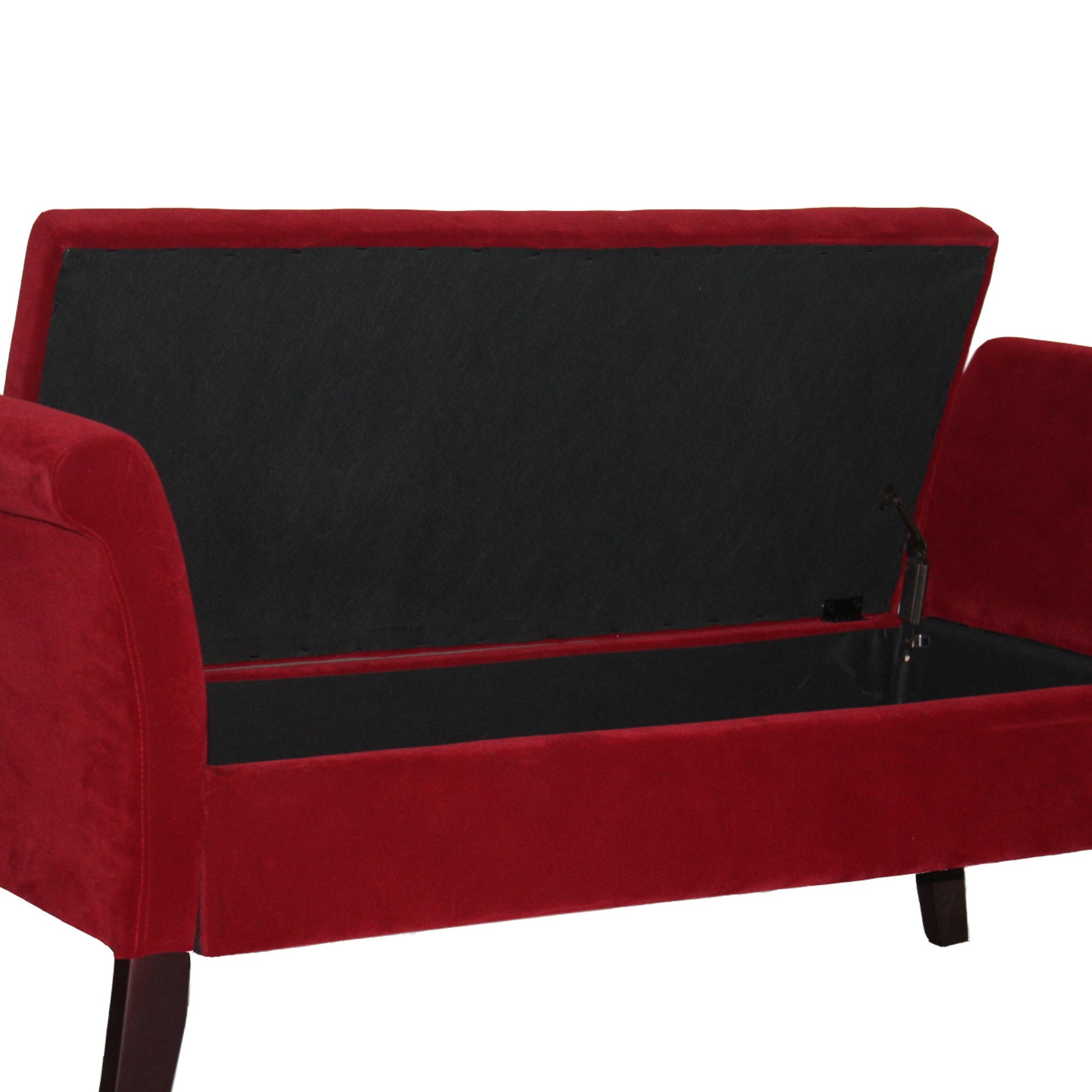 26" Tall Storage Bench, Red Red Fabric Metal