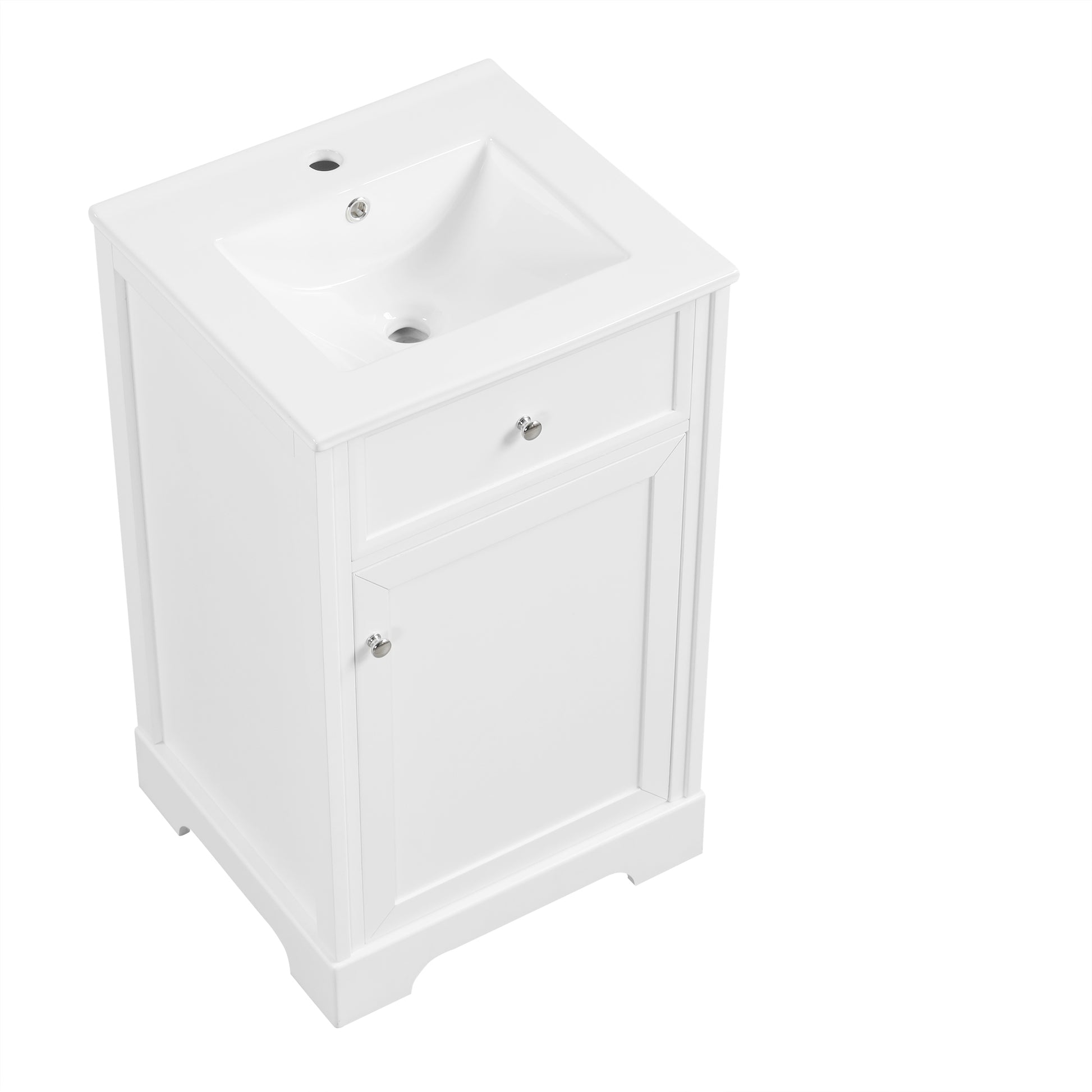 20" Bathroom Vanity With Sink, Bathroom Cabinet With Soft Closing Door, Storage Rack And Adjustable Shelve, White White Mdf